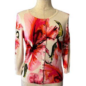 WHBM Womens Cardigan Sweater Black Pink Tan Green S Small Stretch